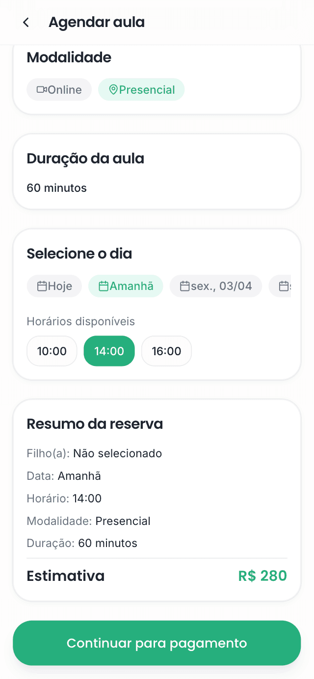 Tela Reserva do produto Kidario